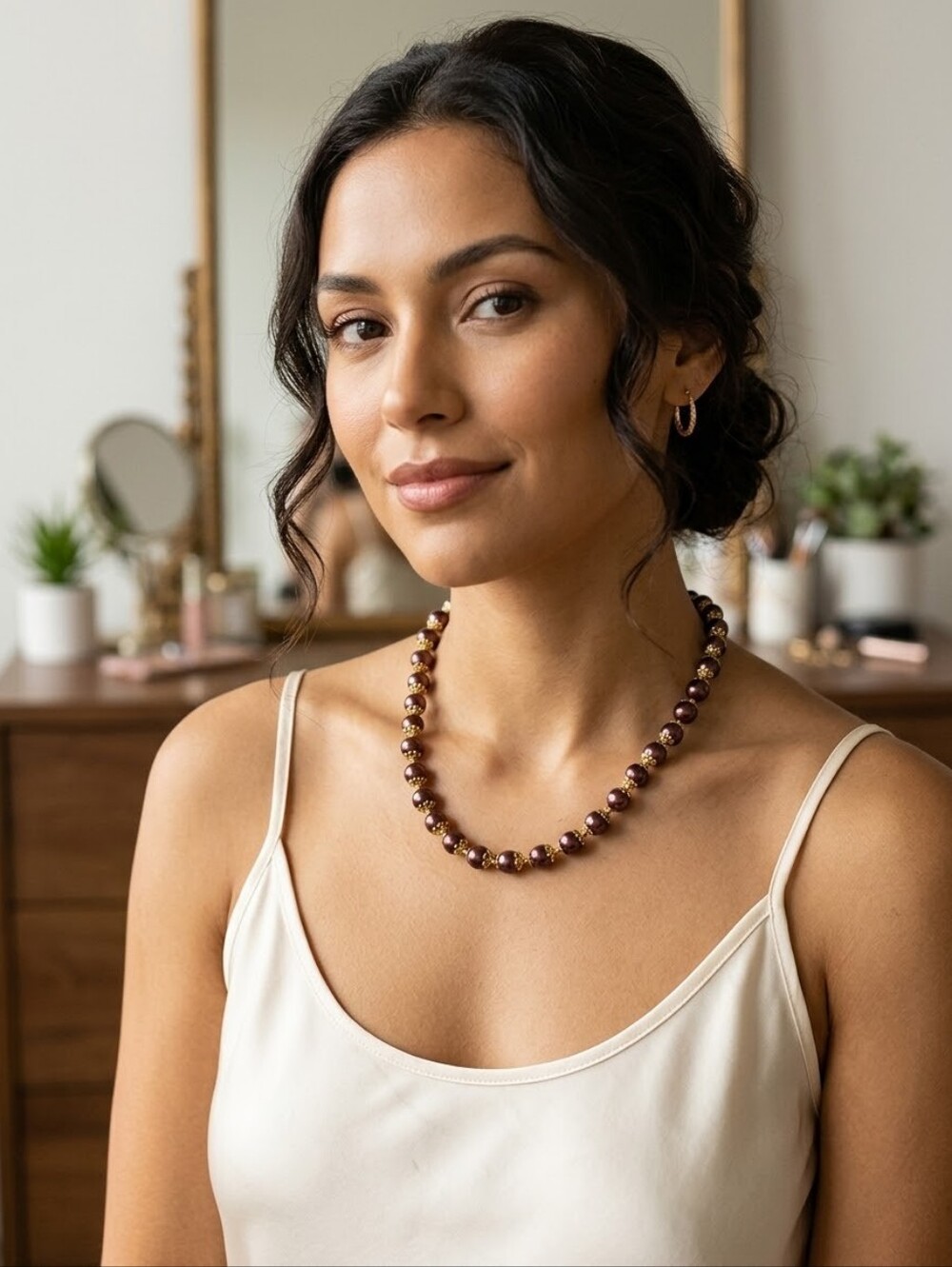 Purple PEARL WITH GOLD YELLOW ACCENTS NECKLACE